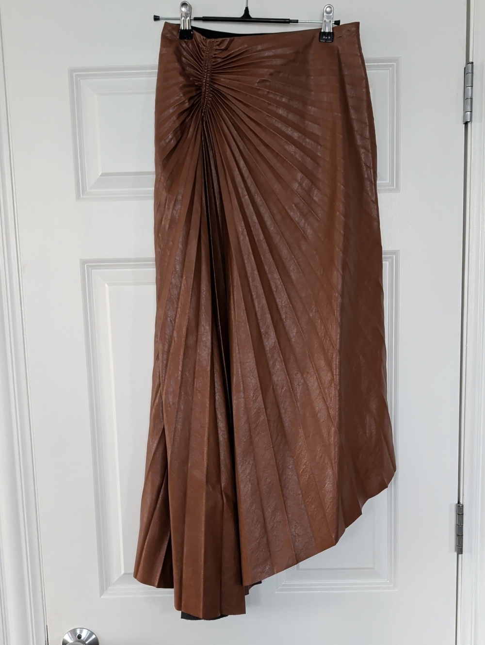 A.L.C. Brown Pleated Faux-Leather Maxi Skirt
